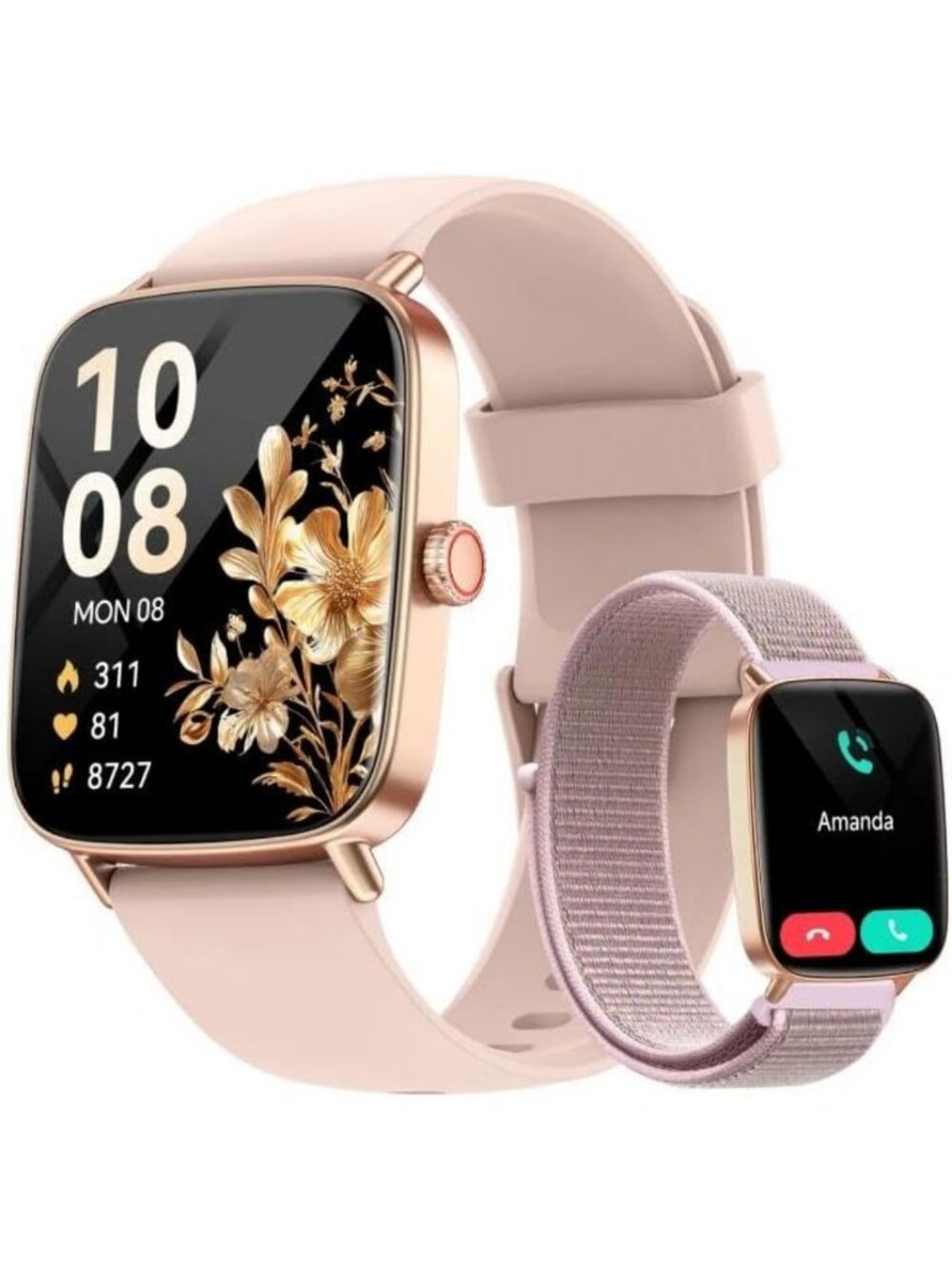 Stylish 1.85" HD Smartwatch for Women, Call Function, 2 Interchangeable Bands